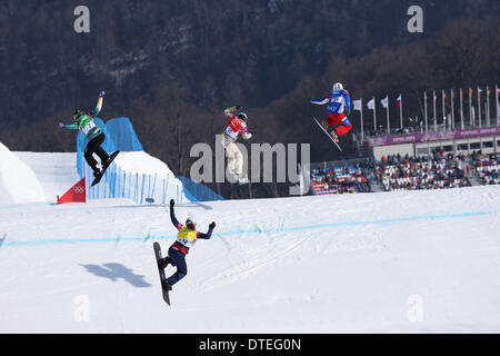 Sochi, Russia. 16 feb 2014. Vista generale dello snowboard : donna Snowboard Cross che semina a 'ROSA KHUTOR' Extreme Park durante il Sochi 2014 Giochi Olimpici Invernali a Sochi, Russia . Credito: Koji Aoki AFLO/sport/Alamy Live News Foto Stock