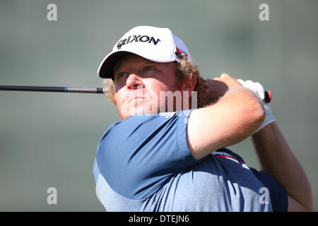 Los Angeles, California, USA. 14 feb 2014. 02/14/14 Pacific Palisades, CA: William McGirt durante il secondo giro del Northern Trust Open svoltasi al Riviera Country Club. © Michael Zito/eclipse/ZUMAPRESS.com/Alamy Live News Foto Stock