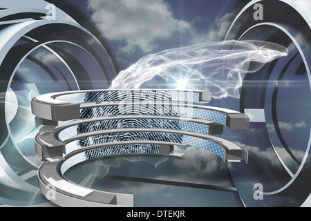 Immagine composita di impronte digitali sulla schermata astratto Foto Stock