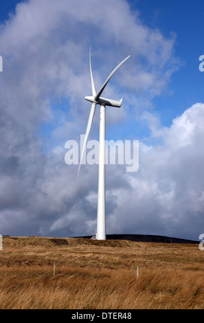 Turbina eolica che dominano lo skyline di centrali eoliche Whitelee, più grande del Regno Unito, centrali eoliche, a Fenwick Moor vicino a Glasgow Scozia Scotland Foto Stock