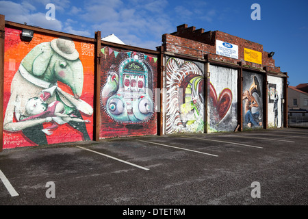 Art Graffiti su Cookson Street car park pareti parte del Re-style Progetto di Blackpool, Lancashire, Regno Unito Foto Stock