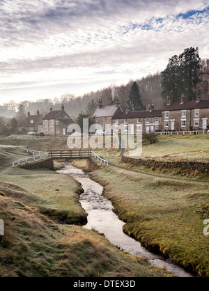 Hutton beck in Hutton Le Hole Village su un gelido inverno di mattina Foto Stock