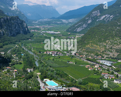 Arco, Italia, vista dal Castello di Arco sulla Valle del Sarca Foto Stock