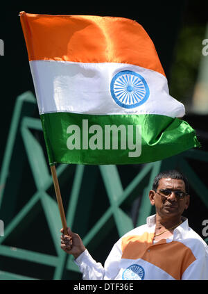 Wellington, Nuova Zelanda. 17 feb 2014. Ventole sul Giorno 4 della seconda prova del cricket corrispondono a Hawkins Basin Reserve. Wellington. ANZ serie di prova, Nuova Zelanda i cappucci neri v India. Credito: Azione Sport Plus/Alamy Live News Foto Stock