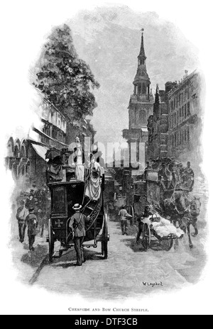 Cheapside e Chiesa di prua Steeple Circa 1890 Foto Stock