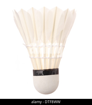 Uno badminton volano isolati su sfondo bianco Foto Stock