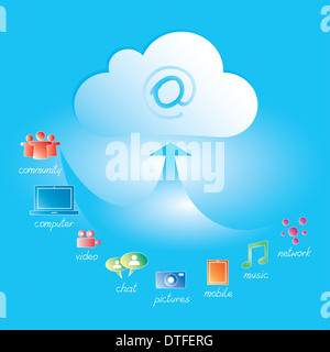 Illustrazione Vettoriale - cloud computing e social media concept Foto Stock