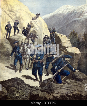 Chasseurs Alpins o Francese di Fanteria di montagna o soldati sulle manovre nelle Alpi francesi1891 Foto Stock