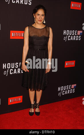 Hollywood, California, USA. Xiii Febbraio, 2014. Sakina Jaffrey assiste lo screening di "Casa delle Carte' Stagione 2' al Directors Guild of America a Los Angeles. © Phil Roach/Globe foto/ZUMAPRESS.com/Alamy Live News Foto Stock