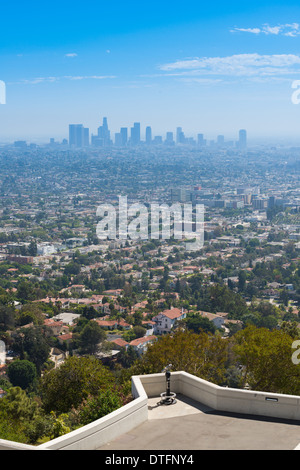 Los Angeles skyline da colline di Hollywood e Osservatorio Griffith Foto Stock