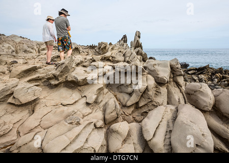 Drammatica roccia lavica formazione denominato Dragon's denti in Maui. Foto Stock