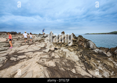 Drammatica roccia lavica formazione denominato Dragon's denti in Maui. Foto Stock