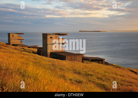 Durante la Seconda guerra mondiale la pistola di batterie per la difesa di Scapa Flow, Hoxa Testa, South Ronaldsay, isole Orcadi Scozia, Regno Unito Foto Stock