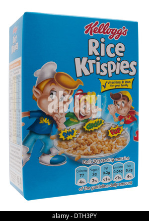 Scatola di Kellogg's riso krispies dei cereali su sfondo bianco Foto Stock