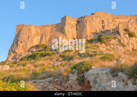 Castell del Rei storica fortezza in pietra a sunrise. Montagne Tramuntana. Pollensa area, Maiorca, isole Baleari, Spagna Foto Stock