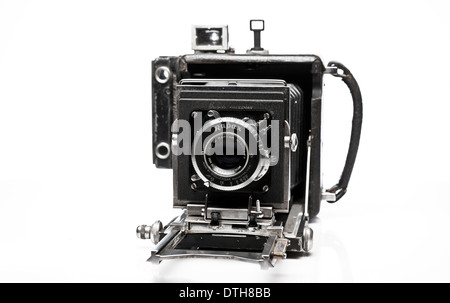 Vintage Busch Pressman grandi film formato premere fotografo fotocamera, vista frontale dettaglio Foto Stock