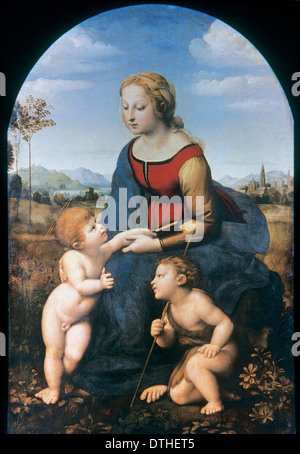 Raphael (1483-1520). Pittore italiano. La Vergine con il Bambino e San Giovanni Battista (La Belle Jardiniere). 1507. Foto Stock