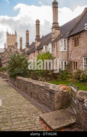 Cattedrale di Wells e Vicarage England Regno Unito Foto Stock