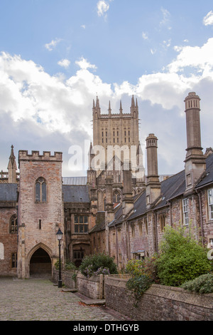 Cattedrale di Wells e Vicarage England Regno Unito Foto Stock