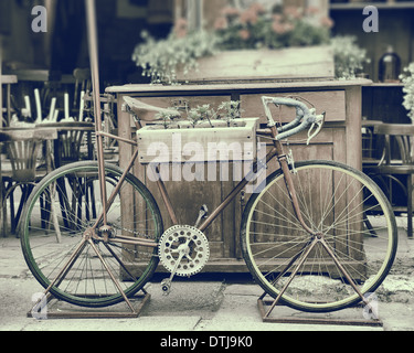 Vintage foto stilizzata della vecchia bicicletta che trasportano fiori Foto Stock