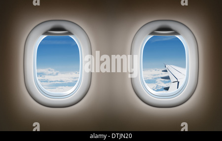 Due finestre di aereo. Jet interni. Foto Stock