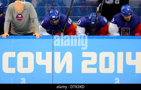 Sochi, Russia. 19 feb 2014. Banco ceca dopo la partita. Hockey su ghiaccio, quarterfinal Repubblica Ceca vs USA durante il 2014 Olimpiadi invernali a Sochi, Russia, 19 febbraio 2014. Credito: Roman Vondrous/CTK foto/Alamy Live News Foto Stock