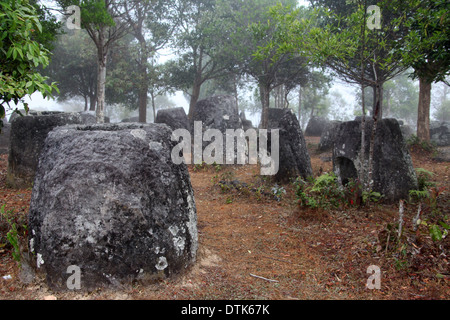 Pietra megalitico di urne cinerarie in Laos alla Pianura di giare il sito 3 Foto Stock