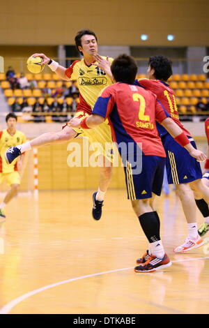 Saitama City Memorial palestra, Saitama in Giappone. 19 feb 2014. Hidenori Kishigawa (Daido), 19 febbraio 2014 - Pallamano : Giappone pallamano League 2013-2014 tra OSAKI OSOL 30-35 Daido Phenix a Saitama City Memorial palestra, Saitama in Giappone. Credito: AFLO SPORT/Alamy Live News Foto Stock