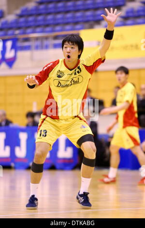 Saitama City Memorial palestra, Saitama in Giappone. 19 feb 2014. Takashi Kato (Daido), 19 febbraio 2014 - Pallamano : Giappone pallamano League 2013-2014 tra OSAKI OSOL 30-35 Daido Phenix a Saitama City Memorial palestra, Saitama in Giappone. Credito: AFLO SPORT/Alamy Live News Foto Stock