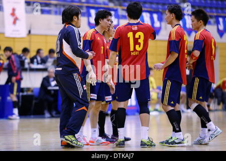 Saitama City Memorial palestra, Saitama in Giappone. 19 feb 2014. OSOL OSAKI Team Group, 19 febbraio 2014 - Pallamano : Giappone pallamano League 2013-2014 tra OSAKI OSOL 30-35 Daido Phenix a Saitama City Memorial palestra, Saitama in Giappone. Credito: AFLO SPORT/Alamy Live News Foto Stock