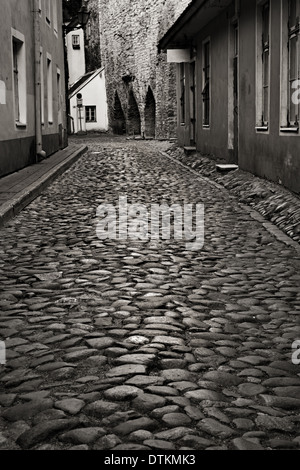 Foto in bianco e nero della vecchia strada europeo Foto Stock