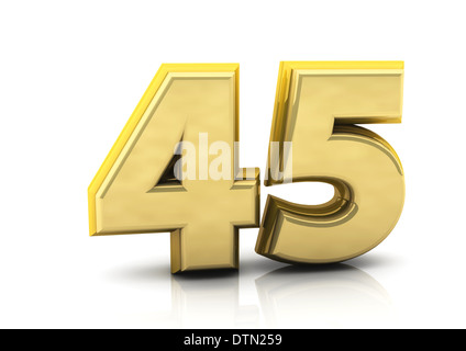 3d numero quarantacinque in oro su sfondo bianco Foto Stock