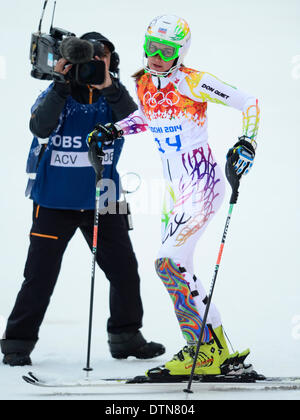 La Repubblica ceca è Sarka Strachova mostrato durante la Slalom speciale femminile a Sochi 2014 Olimpiadi invernali, Venerdì, Febbraio 21, 2014, in Krasnaya Polyana, Russia. (CTK foto/Vondrous Romano) Foto Stock