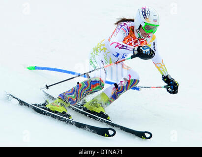 La Repubblica ceca è Sarka Strachova mostrato durante la Slalom speciale femminile a Sochi 2014 Olimpiadi invernali, Venerdì, Febbraio 21, 2014, in Krasnaya Polyana, Russia. (CTK foto/Vondrous Romano) Foto Stock