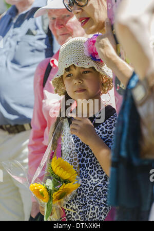 Christchurch, Nuova Zelanda. Il 22 febbraio, 2014. Memoriale di servizio nelle città giardino botanico segna il terzo anniversario del terremoto del 2011 che decimò Christchurch e sinistra 185 morti. Credito: ZUMA Press, Inc./Alamy Live News Foto Stock