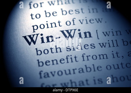 Fake Dizionario, definizione del dizionario della parola win-win. Foto Stock
