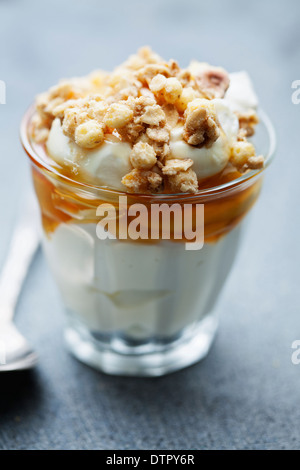 Lo yogurt greco con miele e granola Foto Stock