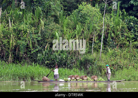 Piroga barca caricata con banane, fiume Rio Baude, Choco Provincia, Columbia, Sud America Foto Stock