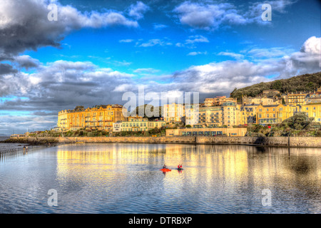 Lago marino in Weston-super-Mare Somerset Inghilterra su una mattina di sole in HDR Foto Stock