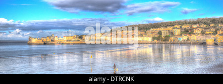 Panorama di Weston-super-Mare Lungomare Somerset Inghilterra su una mattina di sole in HDR Foto Stock