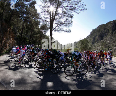 Il pack di piloti ciclo durante una fase di Mallorca tour in bicicletta nella montuosa Tramuntana stadio, a Maiorca, SPAGNA Foto Stock