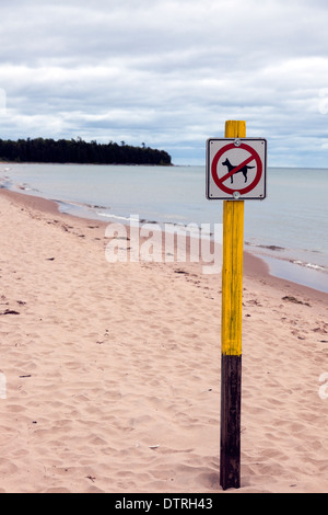 Non sono ammessi cani - segno sulla spiaggia in Wisconsin Foto Stock