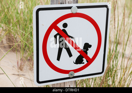 Non sono ammessi cani - segno sulla spiaggia in Wisconsin Foto Stock