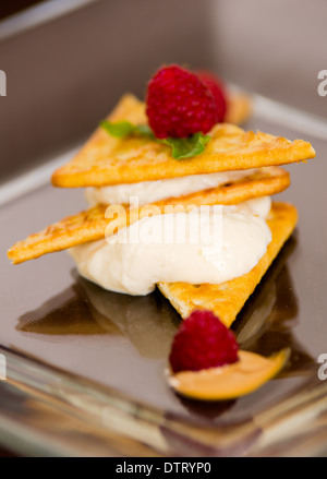 Il dessert cracker ai lamponi Foto Stock