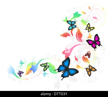 Sfondo con farfalle e ornati floreali Foto Stock