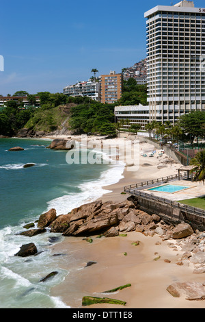 Vidigal baraccopoli, favela Vidigal, Rio de Janeiro, Brasile Sheraton Rio, spiaggia, mare Foto Stock