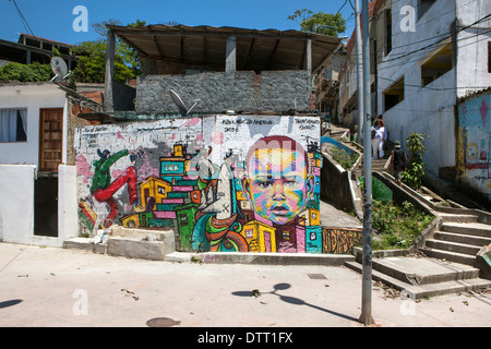 Vidigal baraccopoli, favela Vidigal, murale, Rio de Janeiro, Brasile Foto Stock