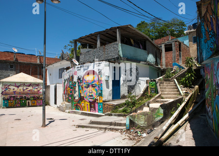 Vidigal baraccopoli, favela Vidigal, murale, Rio de Janeiro, Brasile Foto Stock
