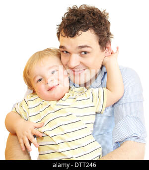 Felice giovane padre con suo figlio. Foto Stock