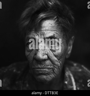 Close up di Senior Caucasian volto di donna Foto Stock